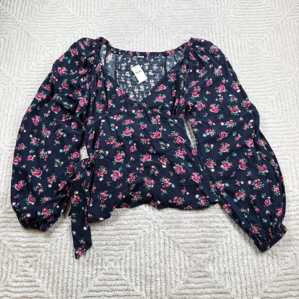 Old Navy Women S Wrap Top Floral Smocked Blouse Cottagecore Romantic  Boho Fairy